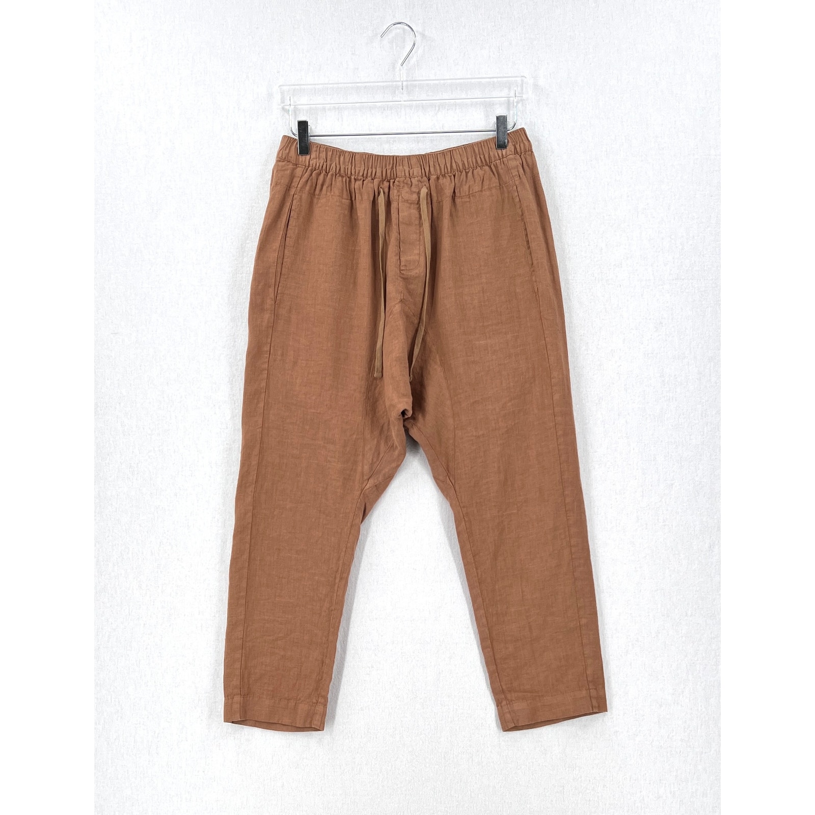 Enza Costa French Linen Drawcord Droprise Pants Womens Medium Brown Drop Crotch